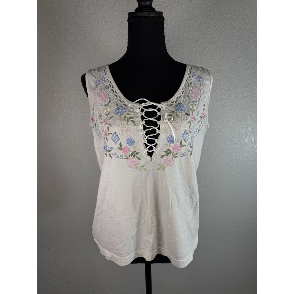 Together Women's Tank Top Blouse Light Pink Floral‎ Size Medium 100% Cotton